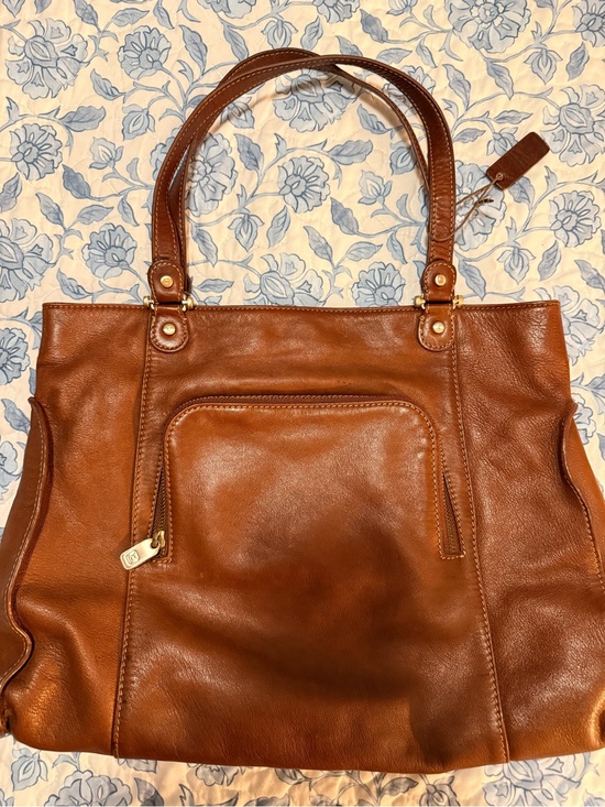 Liz Claiborne Handbags - Liz Claiborne Genuine Leather Tote Bag Brown Large Shoulder Bag Shopper Purse